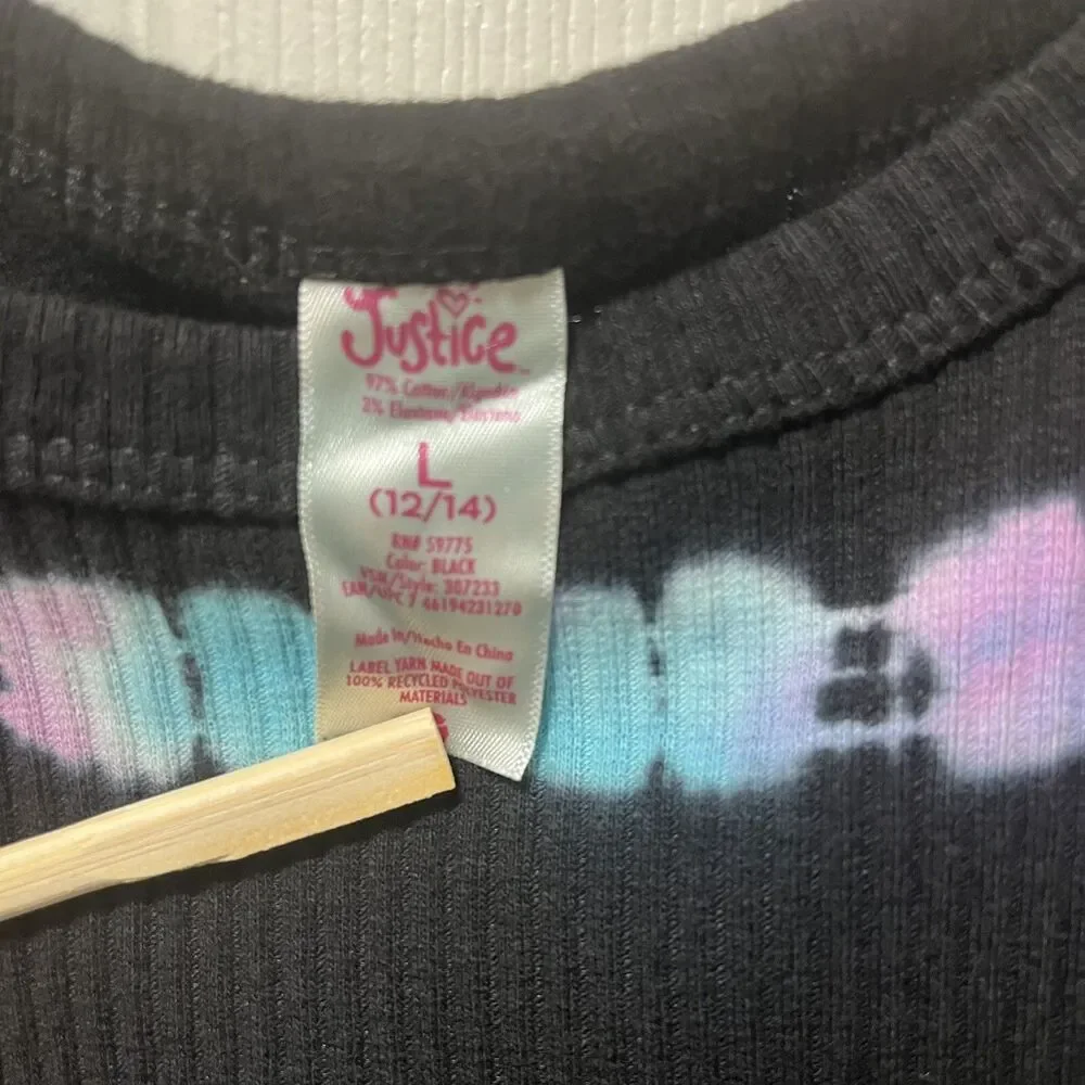 Girl's Tween Teen Justice Black Tie Dye Ribbed High Neck Tank Top NWT! 12/14